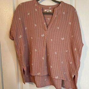 Madewell Women's Daisy Embroidered  Blush Pink Lakeline Popver Top Size S